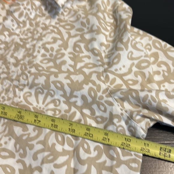 Foxcroft Size 16 Tan White Orange Floral Swirl Paisley3/4 sleeves button up - Picture 3 of 6